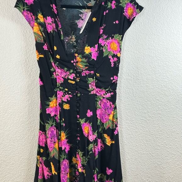 Free People Alora Black Floral Print Mini Dress - Picture 12 of 14